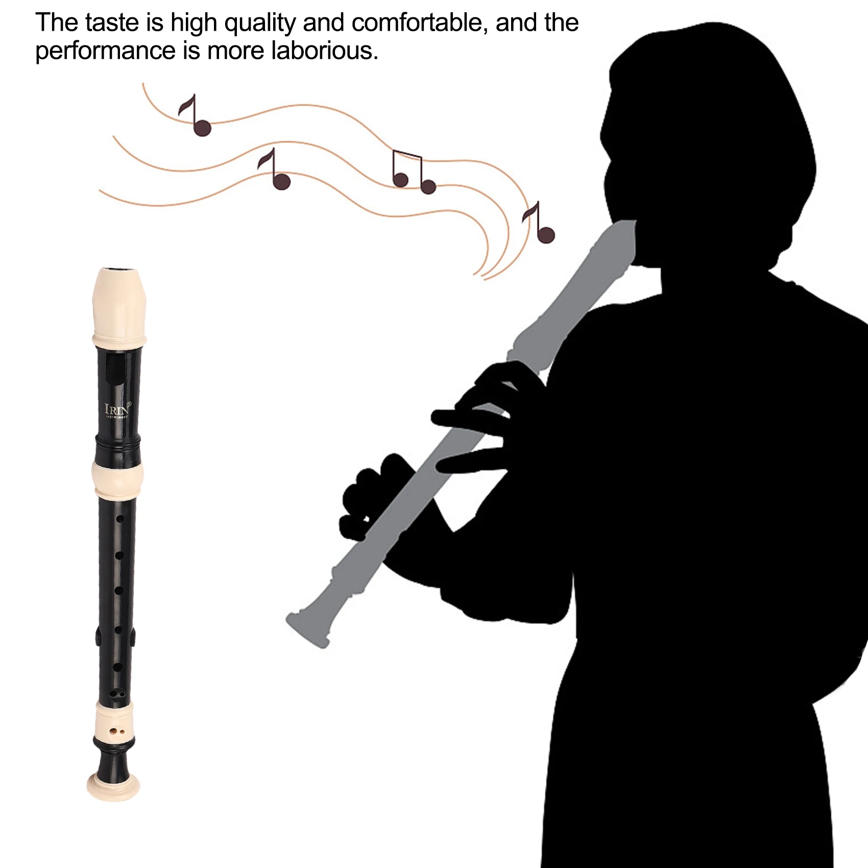 Irin Abs Recorder Soprano Clarinet Long Flute Baroque Recorder Fingering Musical Instrument Accessories Beginner (Black)