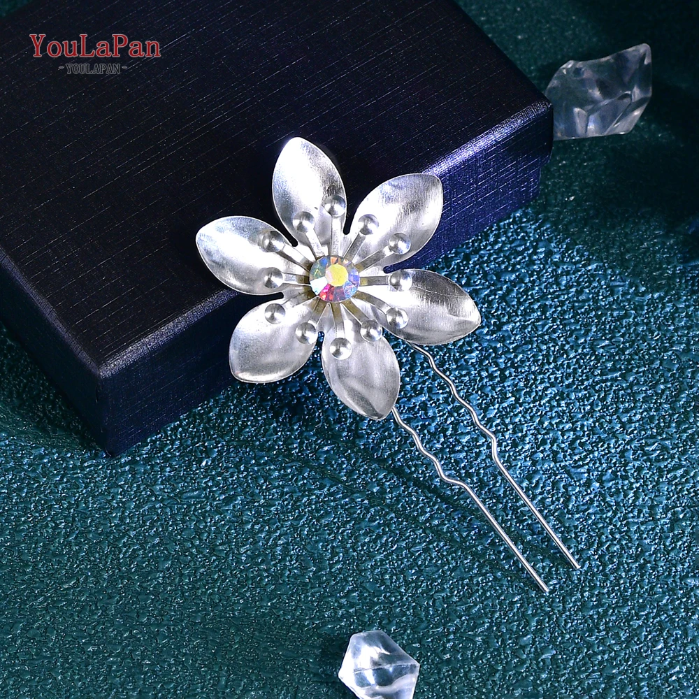 Youlapan Fashion Alloy Bloem Haarspelden Bruids Tiara Haaraccessoires U-Vormige Pin Metalen Barrette Bruiloftsfeest Haarclips Hp771