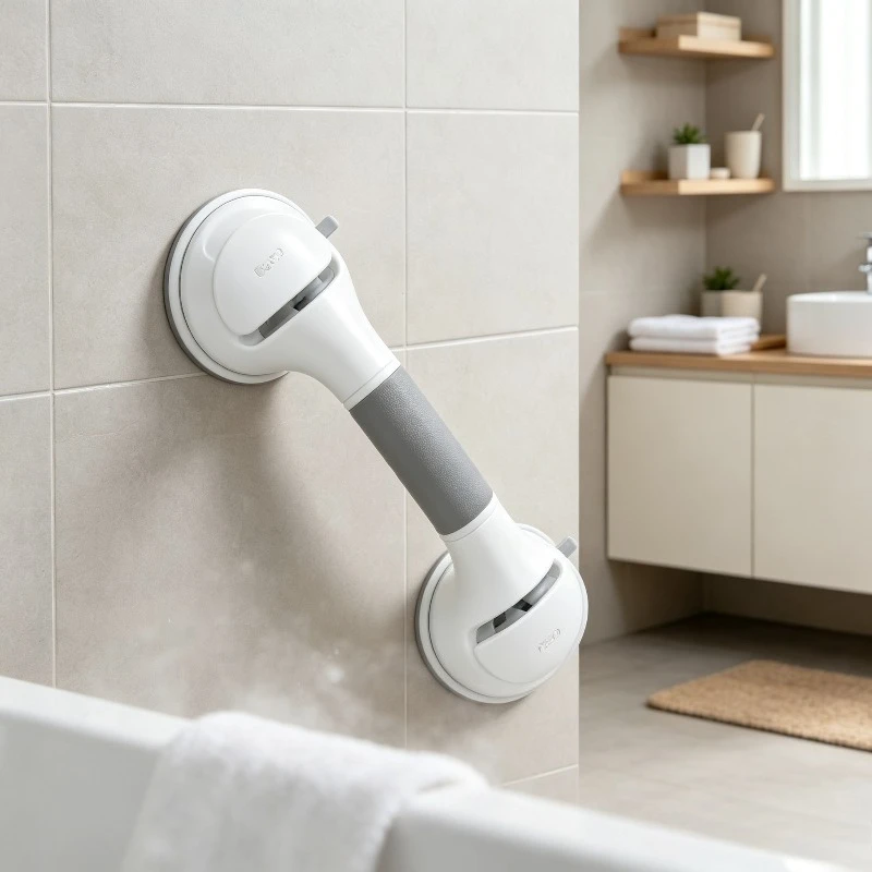 

Upgraded TPE Suction Cup Safety Grab Bar, No-drill Bathroom Handrail Support for Elderly Kids, Shower Handle with Wide Button.
