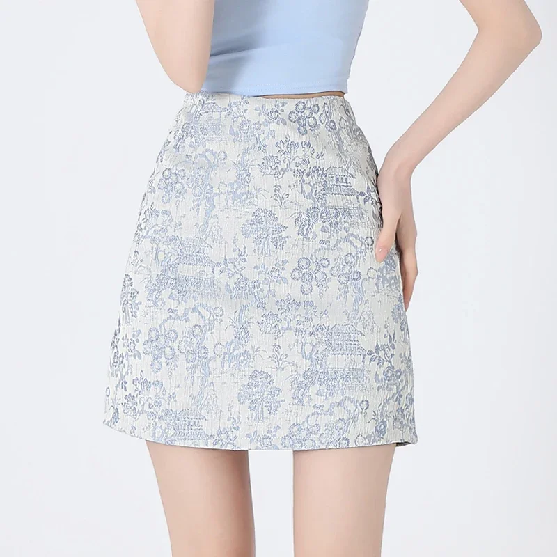 

ITOOLIN Spring Summer Women Floral Embroidery High Waist Mini Skirt Women Slim A-line Skirt Casual Office Package Hip Skirts