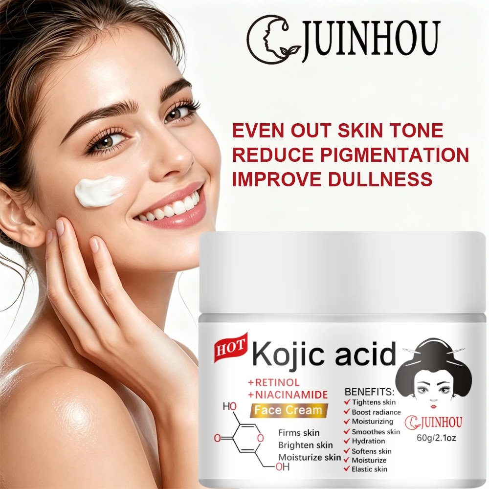 Crème pour le visage JUINHOU à l'acide kojique, au rétinol et à la niacinamide, éclaircissante, pour une peau souple et hydratée, pour les peaux ternes et irrégulières, soin du visage quotidien 1