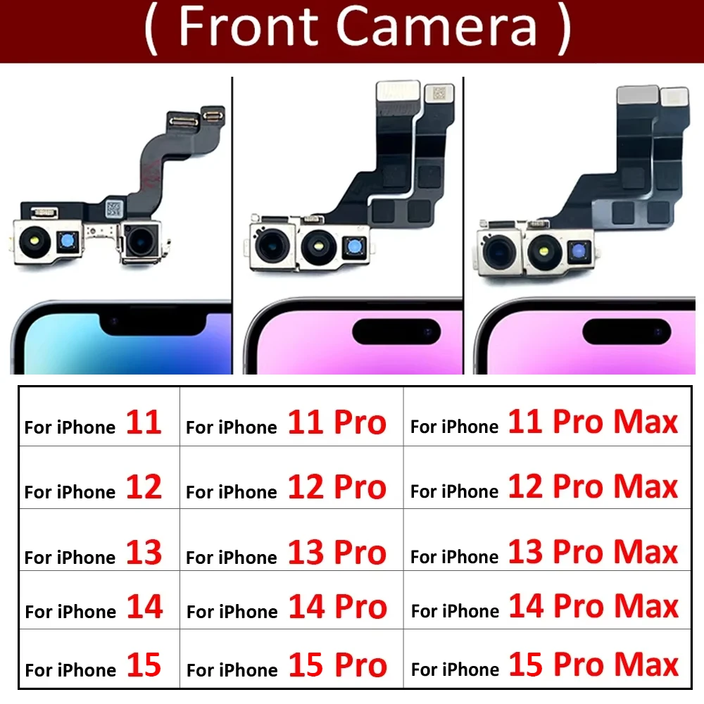 New Front Camera For IPhone 11 12 13 14 15 Pro Max Plus Mini Front Camera Flex Cable