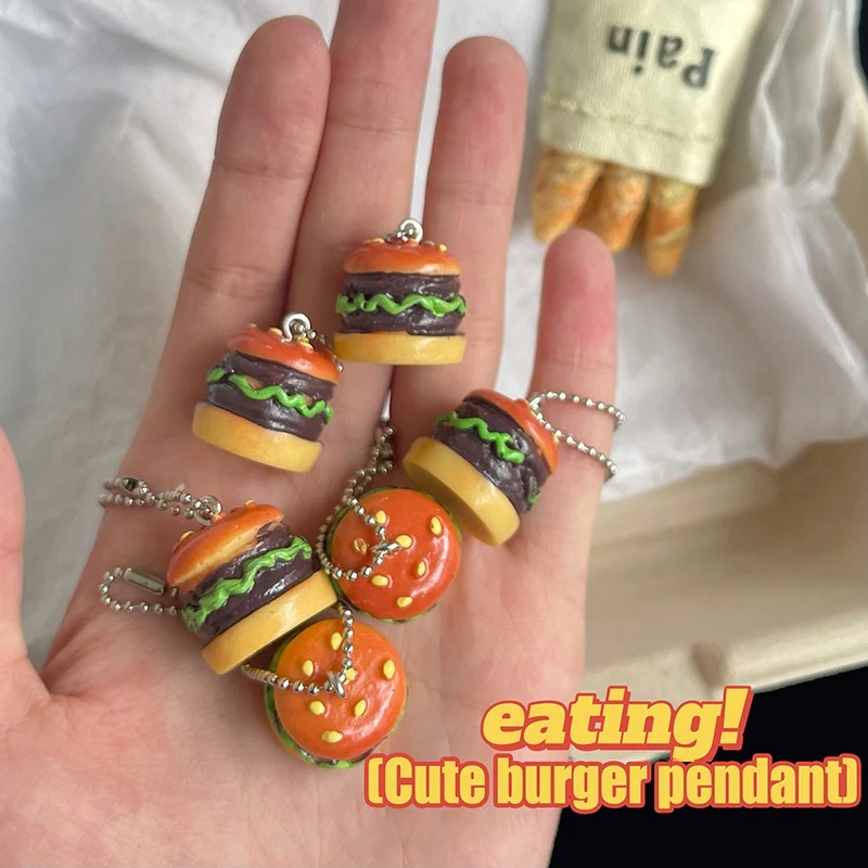 1PC Resin DIY Craft Decoration Simulation Kitchen 1:12 Hamburger Keychain Pendant Miniature Fake Food Dollhouse Accessory