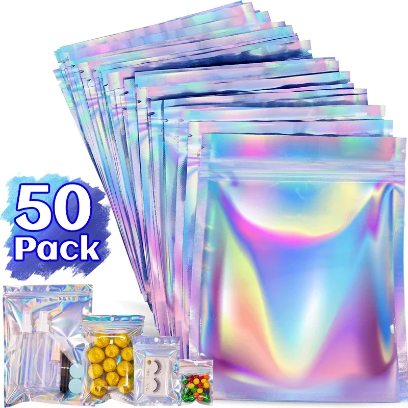 resealable laser bolsas de embalagem bolsa holografico transparente exibicao de joias armazenamento de varejo com tira de vedacao 50 pcs 30 pcs 10 pcs 01