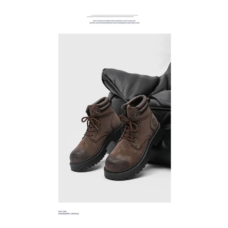 マデンメン ヴィンテージ スプリットスエード フリース裏地付きブーツ ブラウン ハイカット ワークブーツ レースアップ デザート アンクル ラギッドソールブーツ アウトドアシューズ