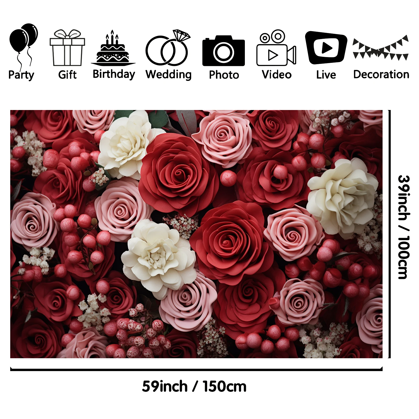 1PCS 100x150cm Valentine'S Day(2) Theme Backdrop,Photography Background,Used To Gifts,Activities Or Other Party Decoration