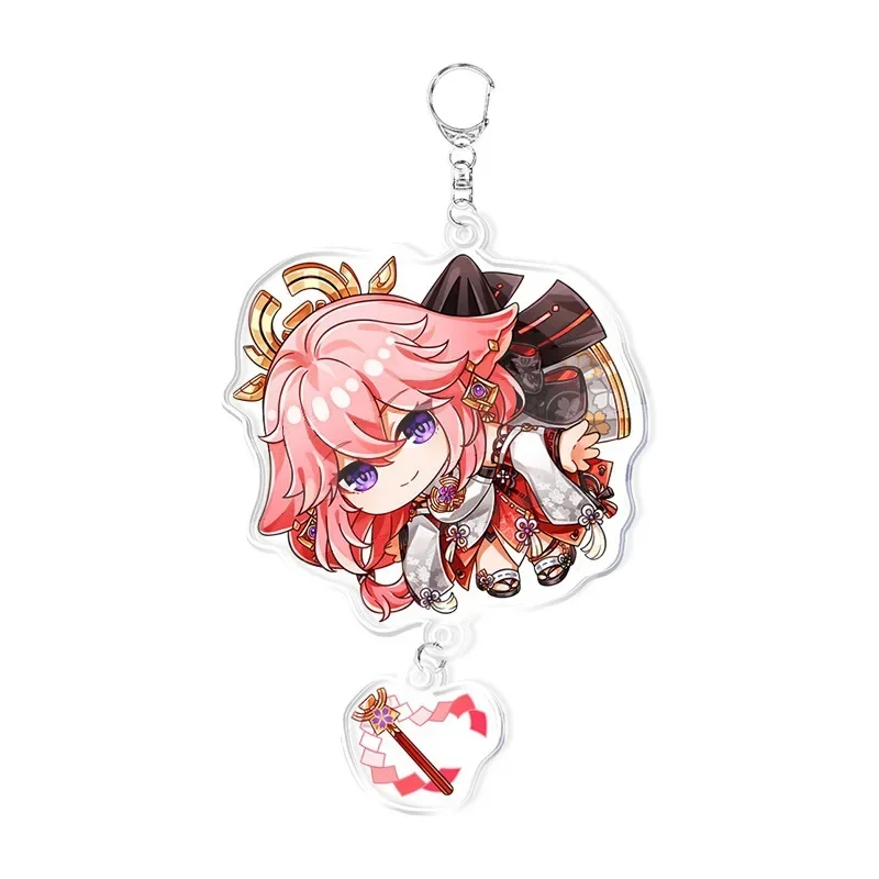 Game Genshin Impact Anime Figure Klee Barbatos Bennett Xiao Key Ring Kawaii Personality Acrylic Key Chain Model Plate Pendant