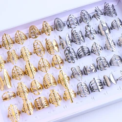 10Pcs/Lot Fashion Stainless Steel Rings For Men Women Trendy Hollow Rose Heart Wing Patterns Mix And Match For Daily Party Gifts