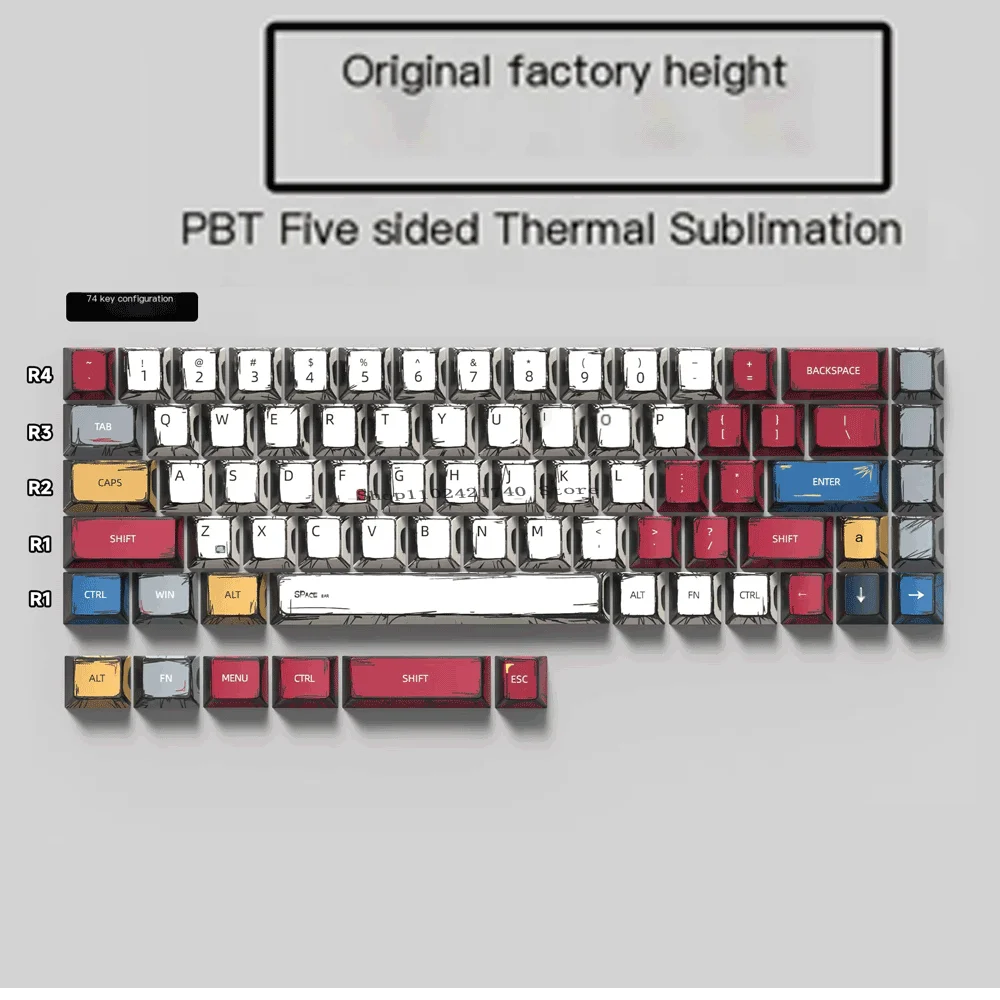 135Key Anime Keycaps,Available in Russian,PBT Material,Original Height 74Keycaps,Suitable for Hot-swappable Mechanical Keyboards