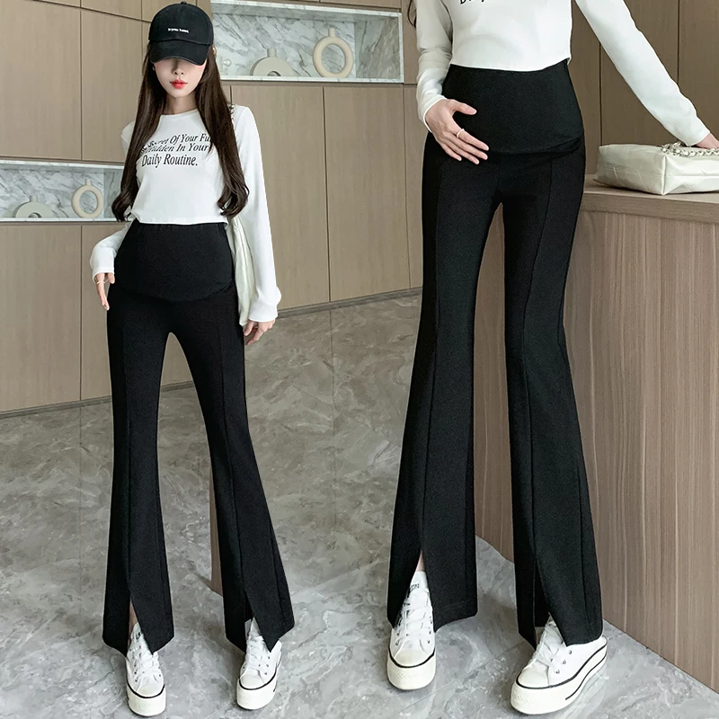 

1679# Autumn New Fashion Stretch Nylon Maternity Long Pants Boot Cuts Slim Belly Trousers Clothes for Pregnant Women Pregnancy