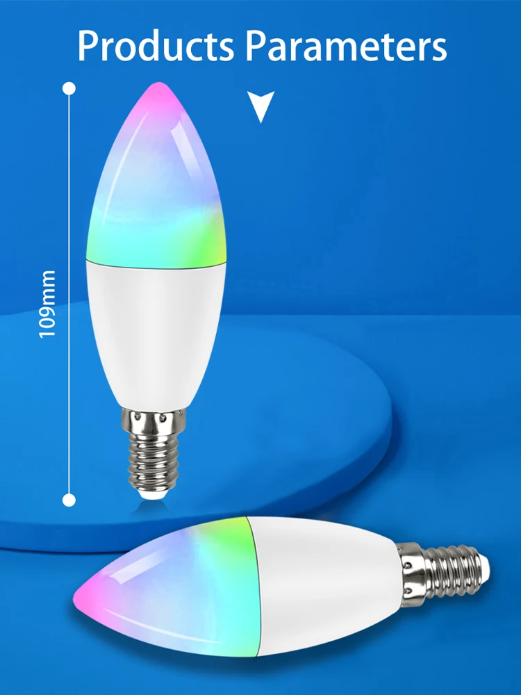 Tuya E14 Candle Lamps APP Control Smart Bulb Bluetooth WIFI RGB LED Light Dimmable Smart Life Home Group Crystal Lamps