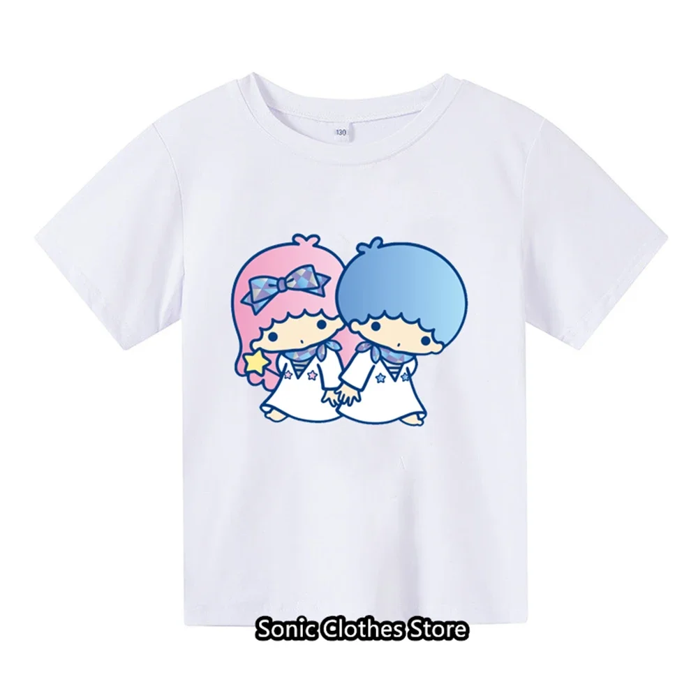 Little Twin Stars Tshirt Summer Hello Kitty Kids Cartoon Girls Casual Short-sleeved T-shirt Baby Boy Clothing Men Women Clothes