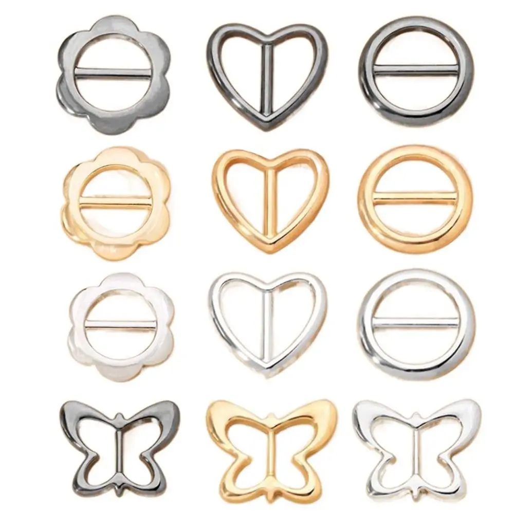 

Vintage Round Heart Clothing Corner Knotted Buckles Flower Butterfly Waist Adjustment Fixed Snap Silver Alloy T-shirt Buckle