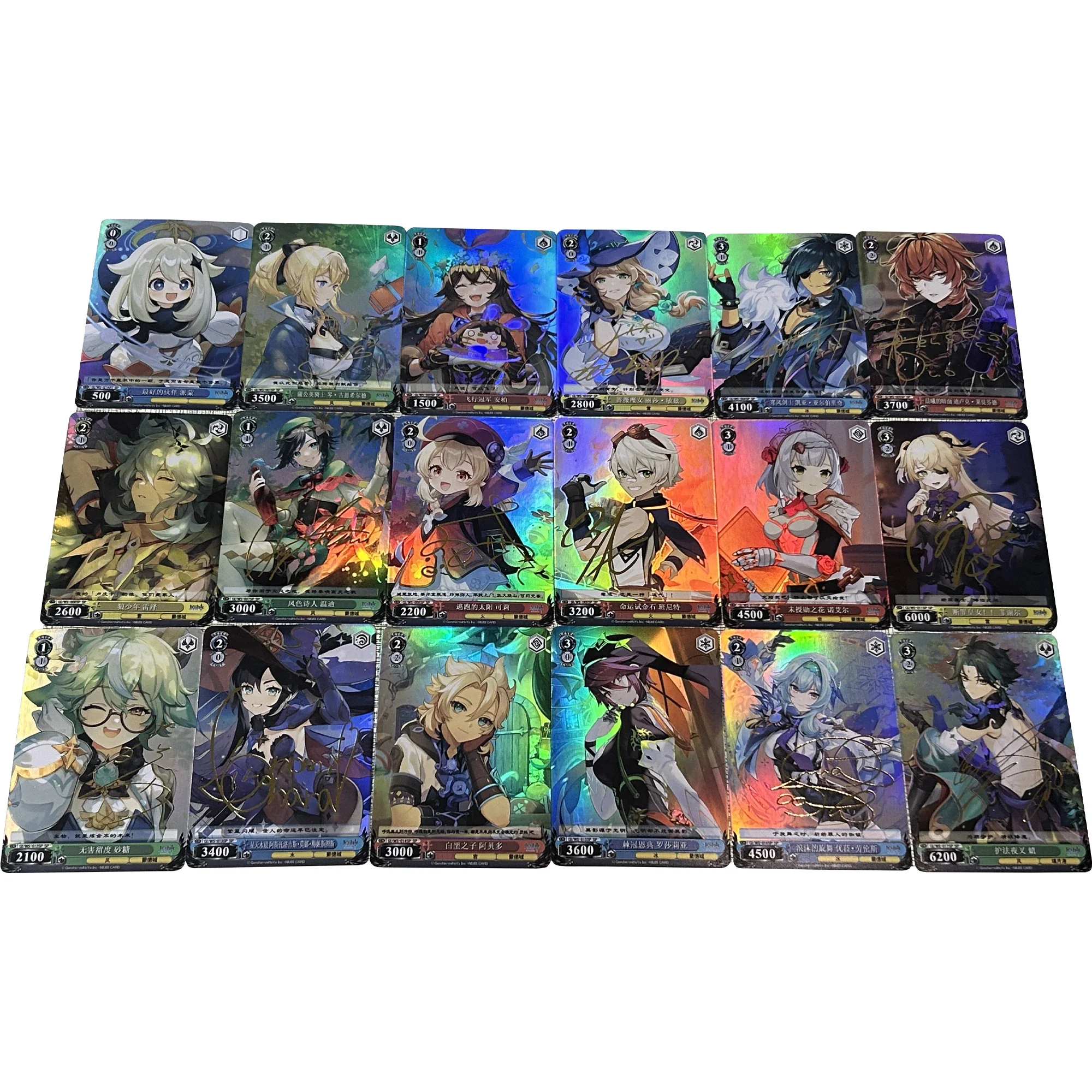 18Pcs/set Genshin Beelzebul Ganyu Keqing Yae Miko Hu Tao Color Flash Card ACG Classic Game Anime Collection Card Diy Toy Gift