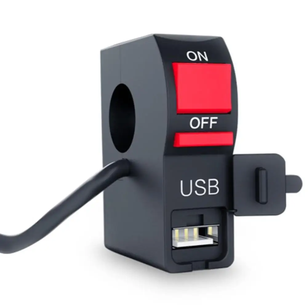 Motorcycle Headlight Switch With Indicator Light Single USB Charger Fixed Switch ON/OFF Switch Plastic Black Accessories