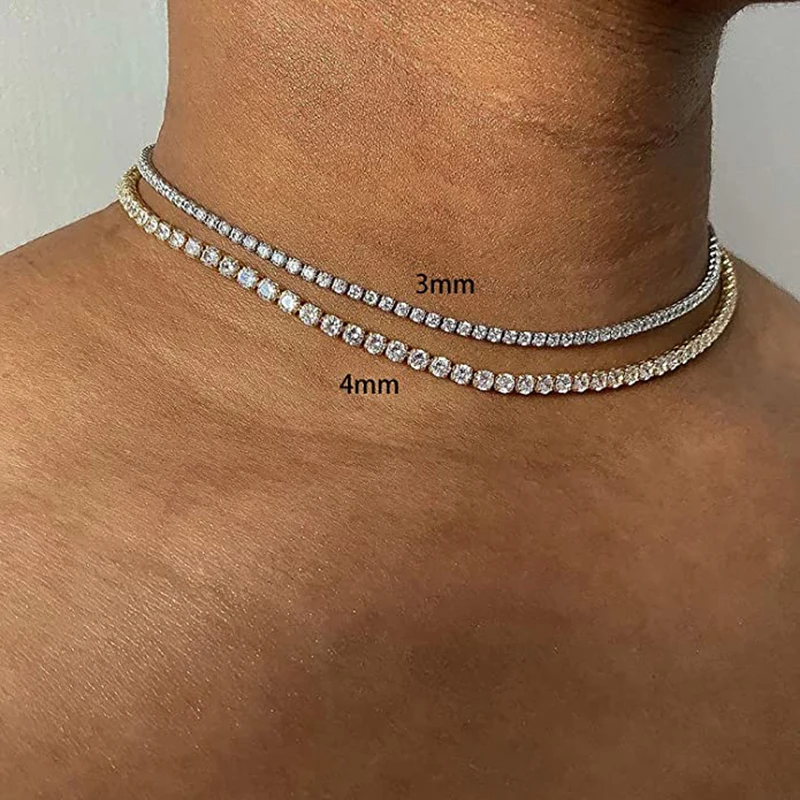 ZHOUYANG Choker Tennis Chain Necklace For Women Luxury AAA+ Cubic Zircon Short Iced Out Hip Pop Neck Accessories Jewelry OHN016