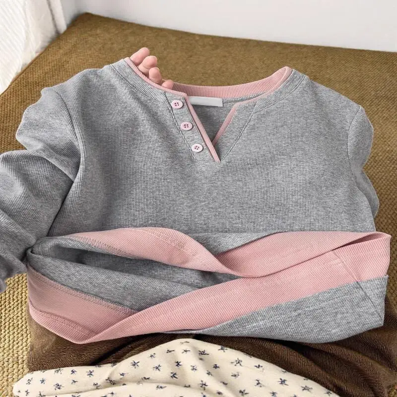Girl Spring Autumn T-Shirt False Two-Piece Tops Splice Pullover Long Sleeves Base Layer Child Kawaii Fashion New Casual Clothing