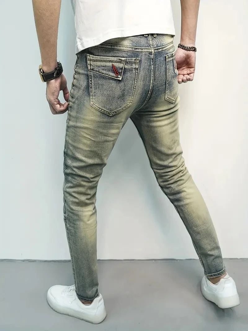 Männer Herbst Straße Elastische Denim Jeans Waschen Einfarbig Zipper Cargo Hosen Casual Slim Fit Täglichen Tragen Jogger Mittlere Taille Hose