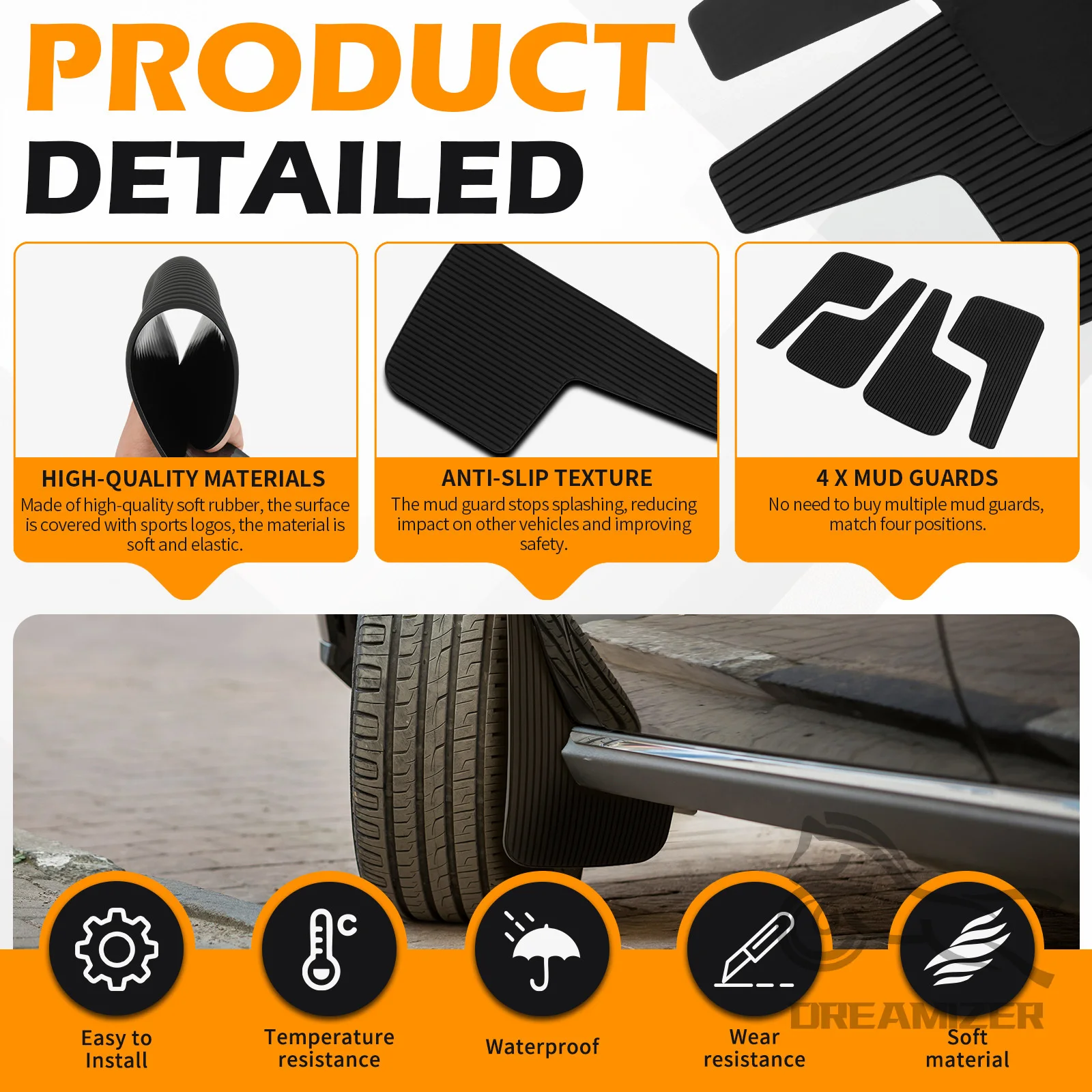 4 Mud Flaps Bendable Splash Mudguard Front + Rear For Toyota 4Runner 1989-1995 For Ford Ranger 1983-2023 Universal Car Mudguard view 2