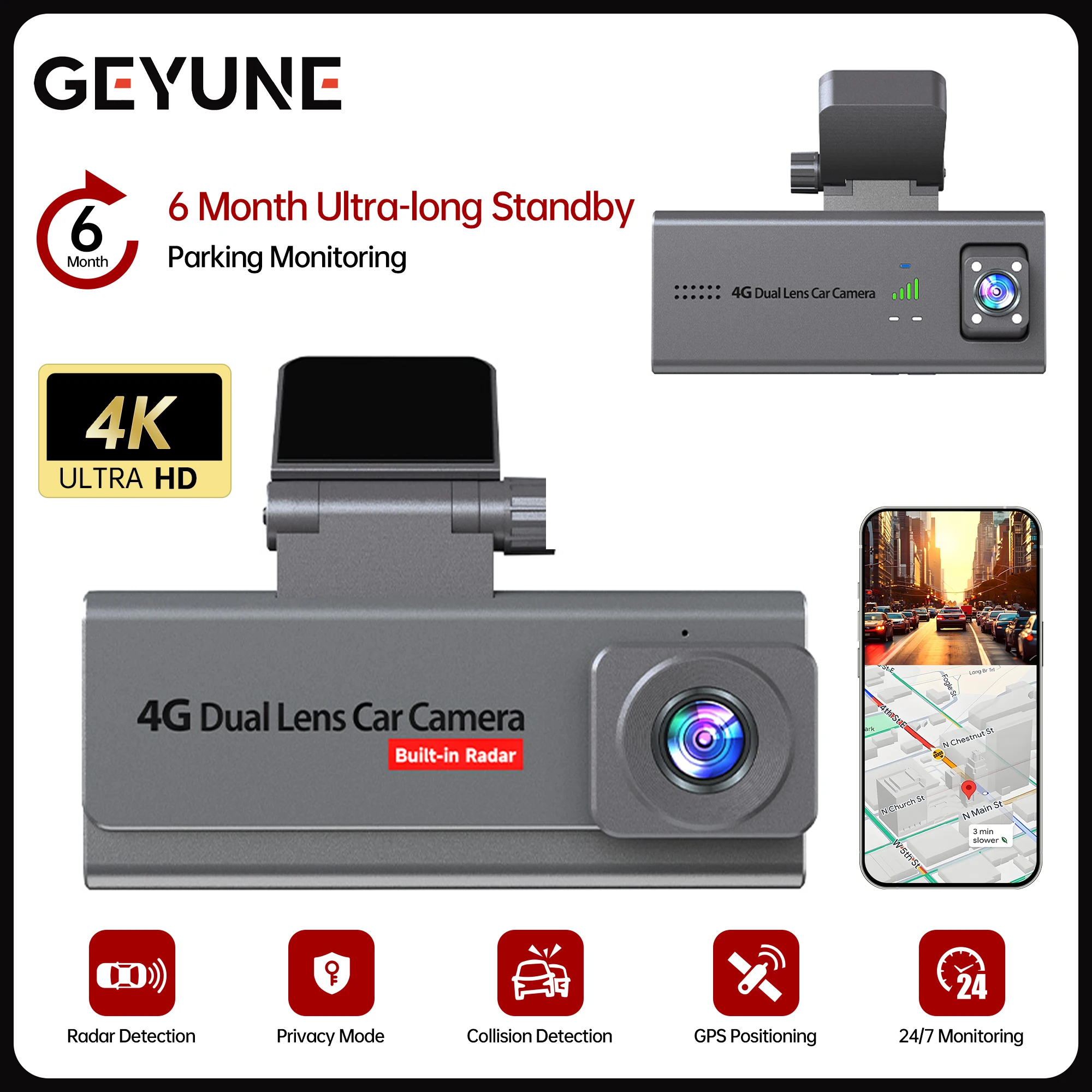 

4K 4G Dash Cam Mini Car DVR Front and Rear Dual Lens GPS for Car Camera Intercom Human Detection 6 Month 24H Parking Monitor