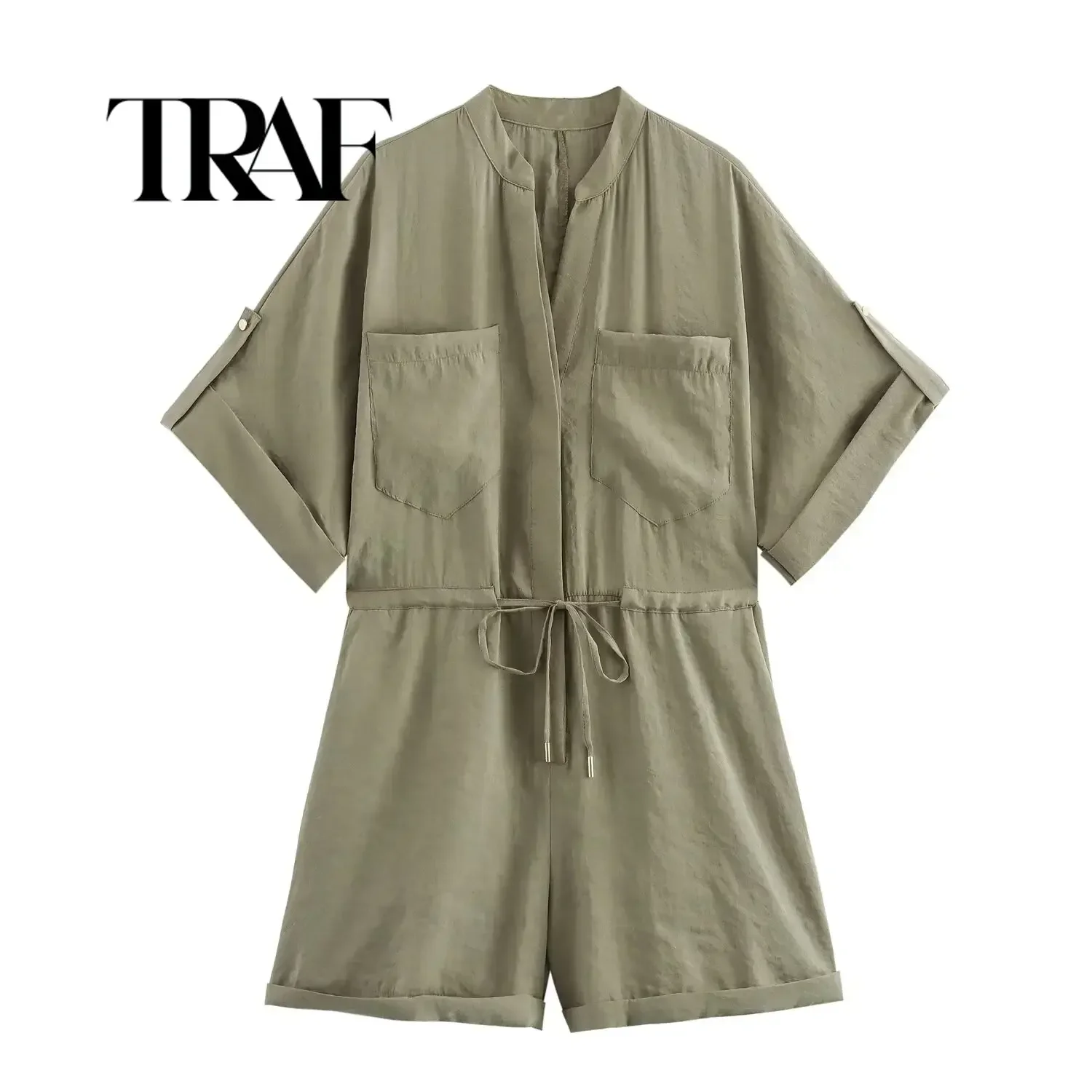 TRAF Autumn Mini Shirts Jumpsuit Shorts Women Shorts Sleeve Casual Ladies Jumpsuits Shorts Korean Loose Woman Jumpsuit 9878178