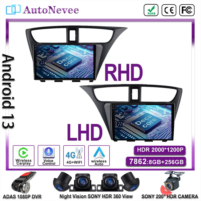 

Android Car For Honda Civic Hatchback 2012-2017 GPS Navigation Stereo Head Unit Multimedia Player No 2din DVD QLED Screen HDR BT