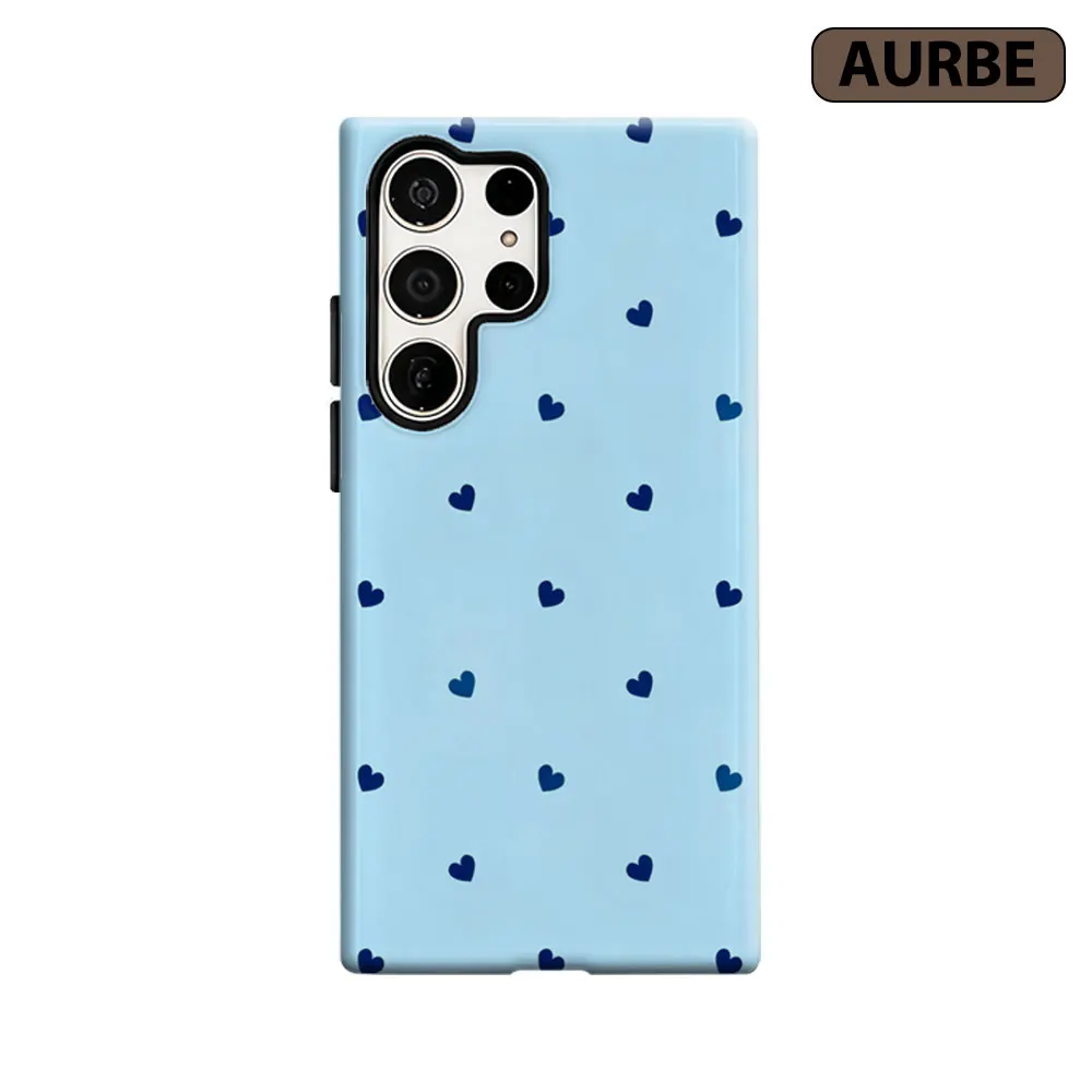 Aurbe Phone Case For Samsung Galaxy S26 S25 S24 S23 Ultra Plus HD Hard Sky Blue Heart Scatter Double Layer Film Cover