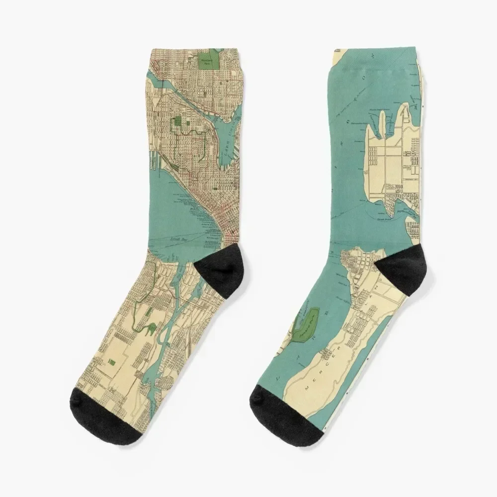 

Seattle Vintage Map | Full Color Socks Toe sports soccer anti-slip bright garter winter thermal Men Socks Women's