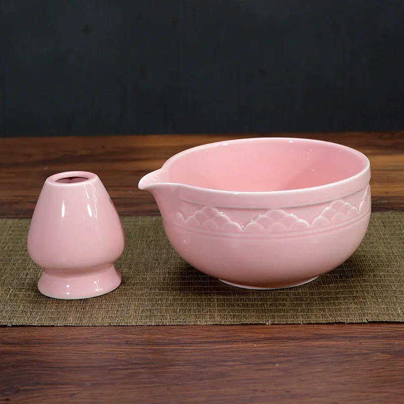 

2PCS Traditional Japanese Matcha Bowl and Whisk Holder Tea Bowl with Pouring Spout for Office Table Tea Ceremony Party Gift
