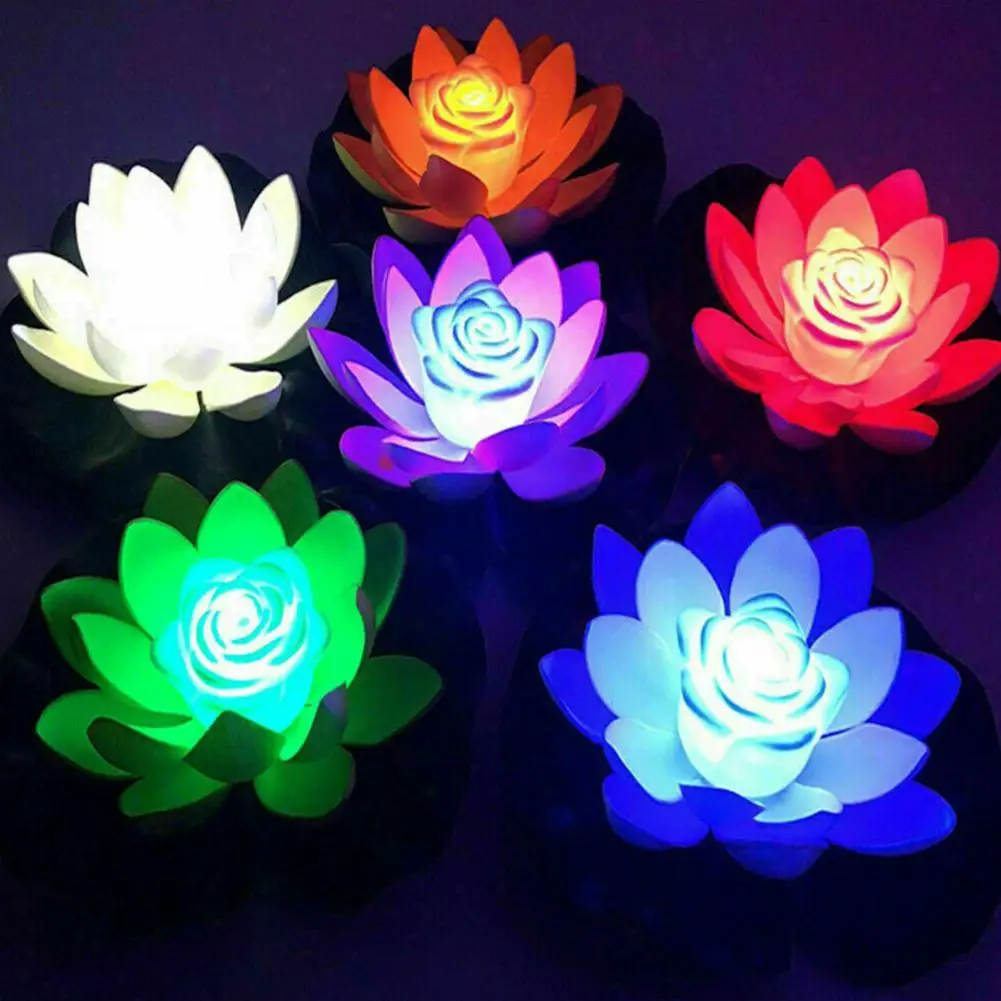 LED Waterproof Floating Lotus Light Lotus Floating Garden Water Night Pool Lotus Home Lighting Lamp Decor Lamp Accessories H1R6