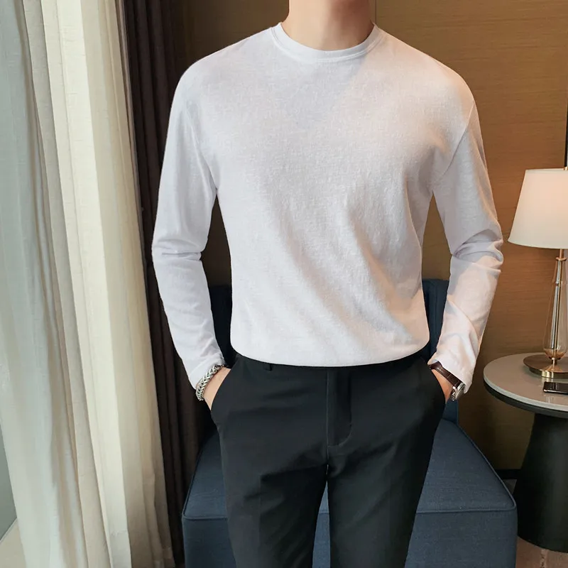 Summer Men's Thin Breathable T-shirt Solid Color Casual Round Neck Tshirts Long Sleeve Sunscreen T-shirt Sweatshirt Men Clothing