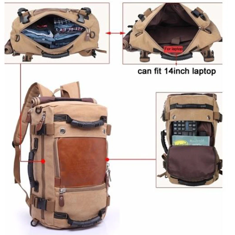 Travel Rucksack Multifunctional Travel Bucket Backpack Men Rugzak 4 Colors Canvas College Student School Backpack 2023