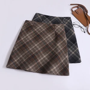 Damen-Tweed Vintage Shop Minirock, vielseitig, hohe Taille, Reißverschluss, Linie A, Anti-Reflex, Fine Bodycon, weiblich, neu 8 Hauptverkäufe Tweed -Röcke - №8