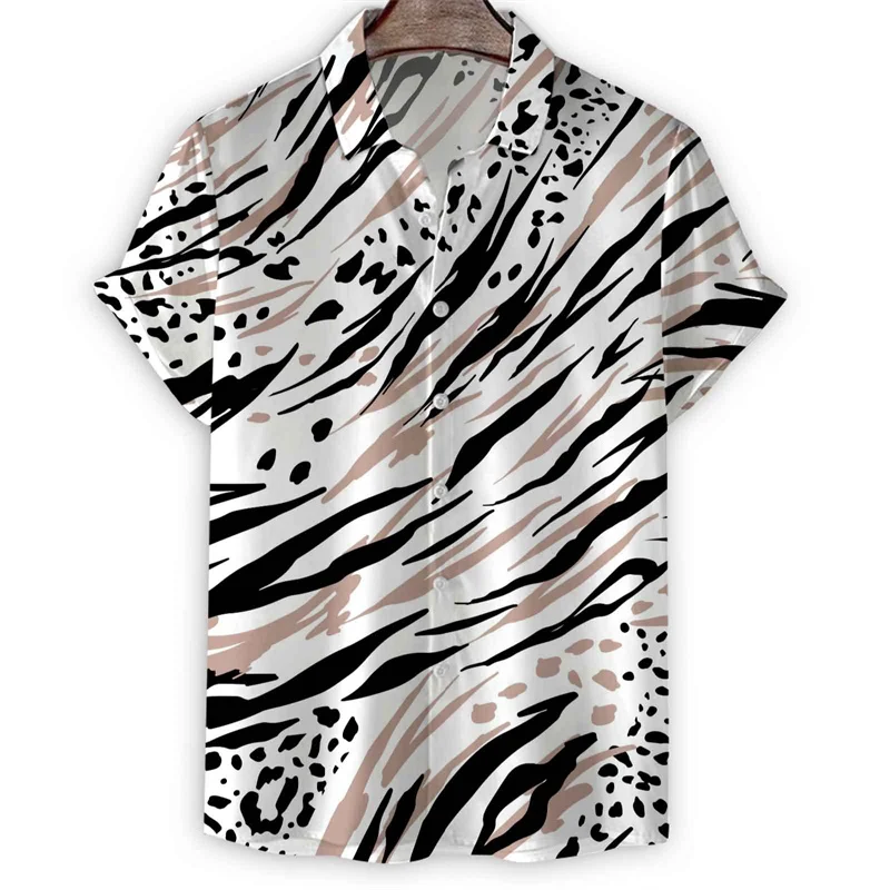 Camisa hawaiana con estampado de leopardo 3d para hombre, Blusa de manga corta con rayas de Tigre, informal, suelta, para vacaciones de verano