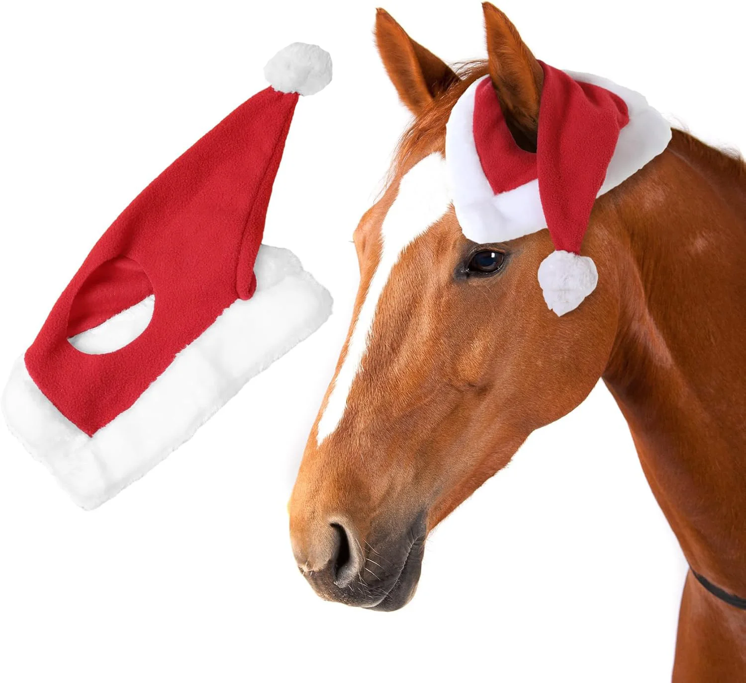 Santa Hat for Horse Equestrian Christmas  Horse Fly Ear Bonnet for Christmas Parade Horse Costume Holiday One Ear Slip On