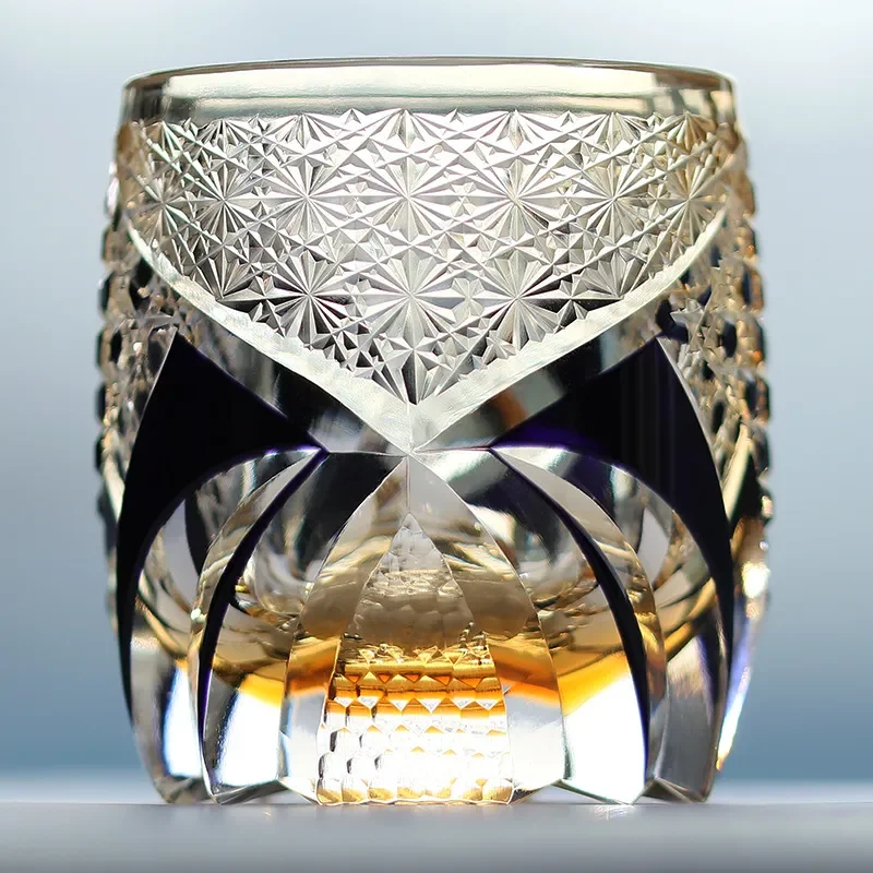 Luxury Hand Carved Crystal Whiskey Glass Heavy Industry Style Golden Armor Design Premium Wine Cup for Spirits and Bourbon
