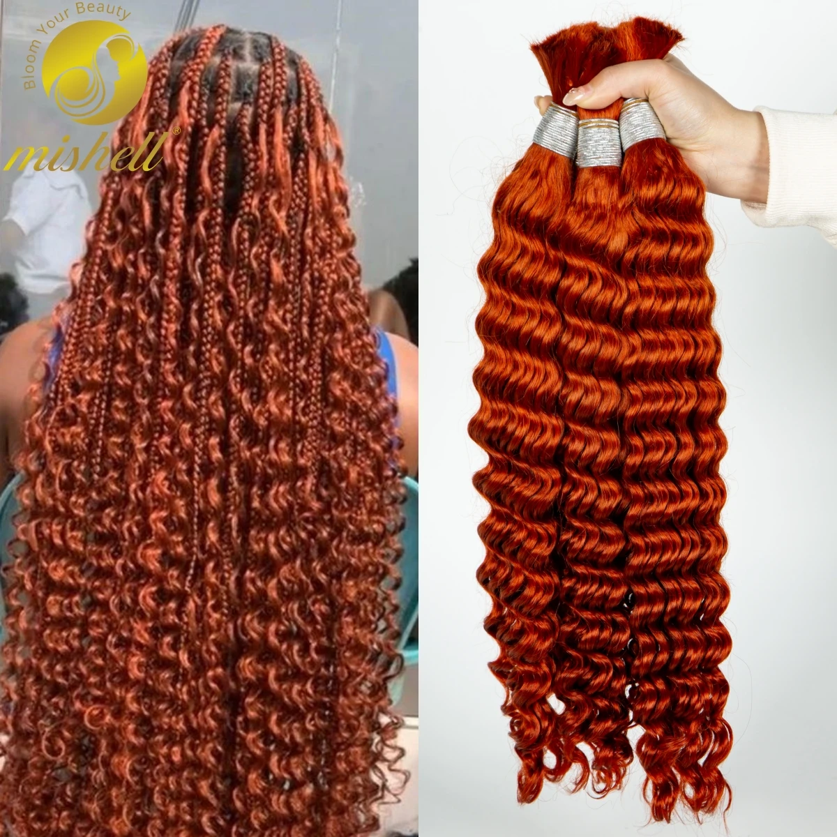 

1 3 4 Bundles 26 28 Inch Curly Braiding Hair Deep Wave 350# Ginger Orange Human Hair Bulk for Braiding No Weft 100% Virgin Hair