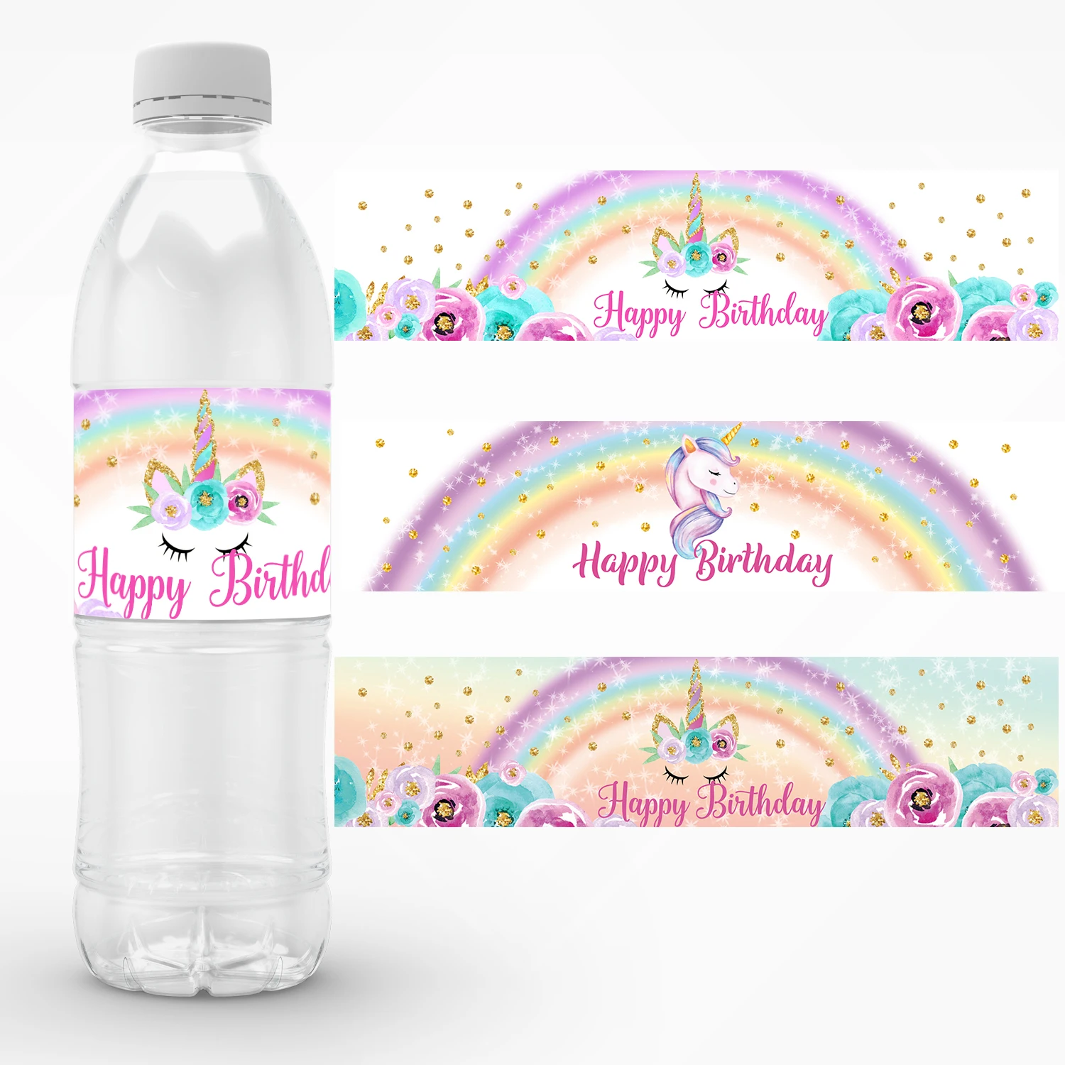 Unicorn Water Bottle Labels Birthday Labels Stickers Kids Birthday Party Unicorn Baby Shower Pink & Gold Unicorn Glitter Unicorn