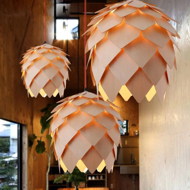 Imagem -02 - Modern Pinecone Pendant Light Lâmpada de Madeira Nórdica para Restaurante Sala de Estar Decoração de Bar Mesa de Jantar Criativa