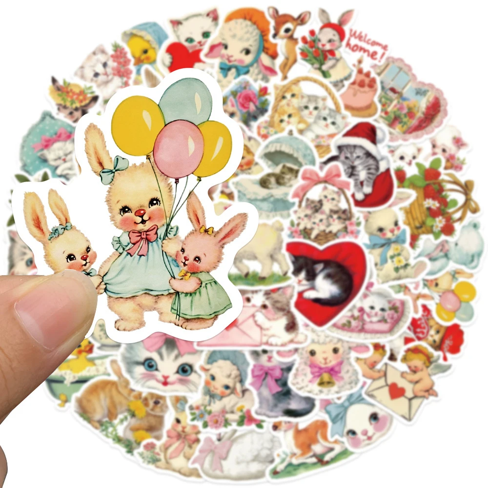 10/30/50 Stuks Retro Cartoon Dieren Esthetische Stickers Leuke Graffiti Sticker Diy Waterfles Telefoon Koffer decals Voor Kinderen Speelgoed