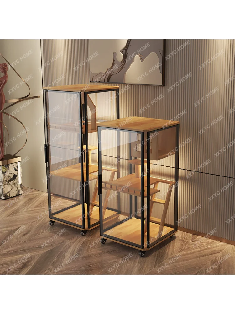 Panoramic Glass Cat Villa Large Space Cat Cage Household Solid Wood Cat House Pet Indoor Cat House Cattery Cat Cabinet