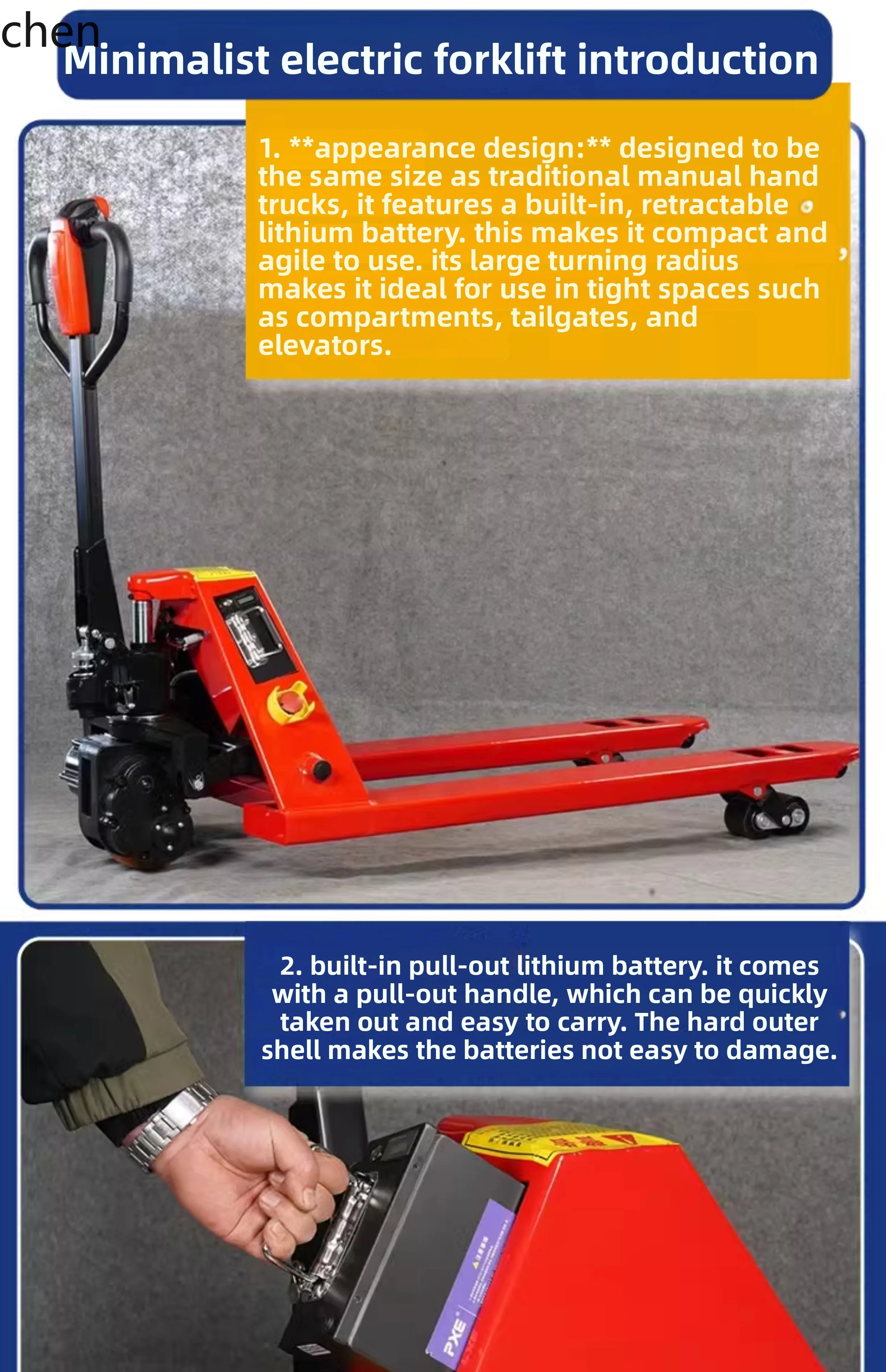 YFY  Electric Ground Bull Hydraulic Manual Semi-Electric Forklift Small Lithium Battery Handling Truck