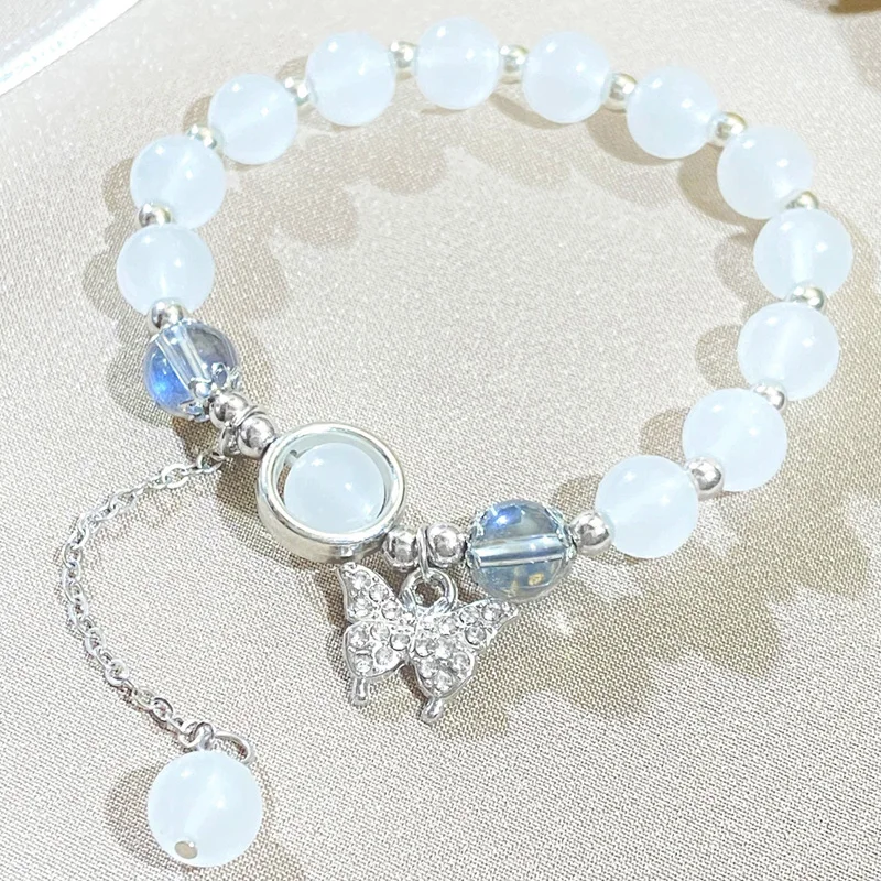 Jewelry Women's New Moonlight Crystal Bracelet Opal Aquamarine Light Luxury Leaf Elastic Bracelet Party Girl Accessories Gifts