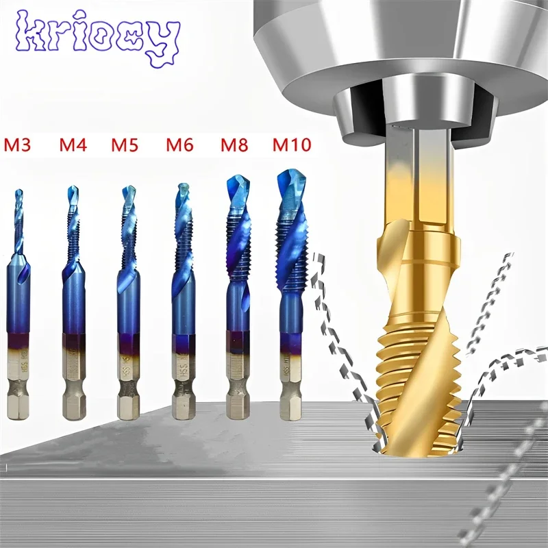 Titanium Tap Drill Titanium Plated Hex Shank HSS Screw Thread Metric Tap Drill Bits Screw Machine Compound M3 M4 M5 M6 M8 M10