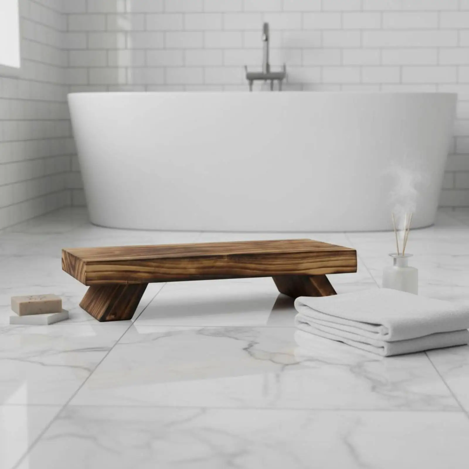 Wooden Display Stool Versatile Rustic Wood Riser Handmade Small Bench Plant Stand for Balcony, Lavatory, Kitchen