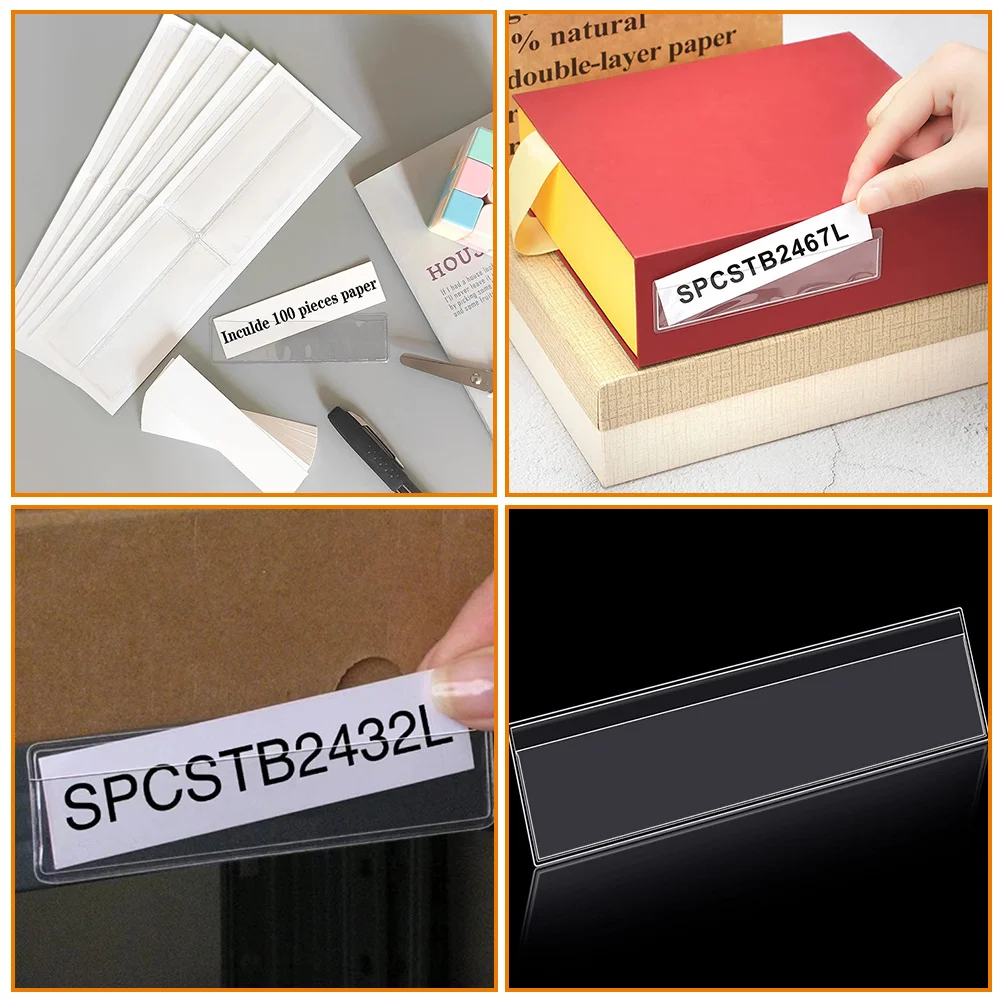 4 Sheets Labels Waterproof Self-adhesive Transparent Shelf Storage Classification Pvc Sticker Office Shelves Card Pockets Set
