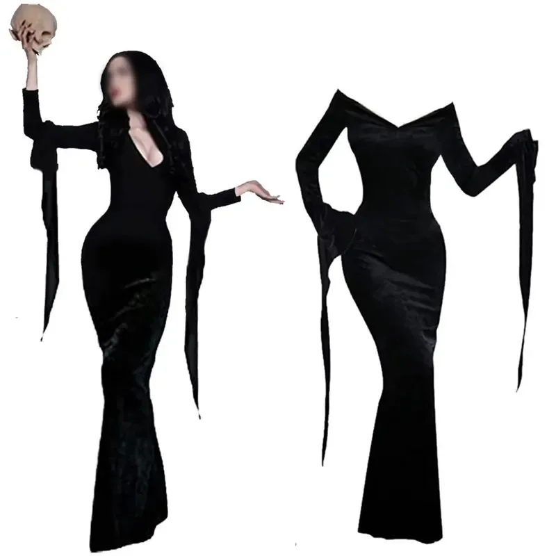 

aaa12 3New The Family Wednesday Addams Halloween Black Dress White Spot for Women Cosplay Costume