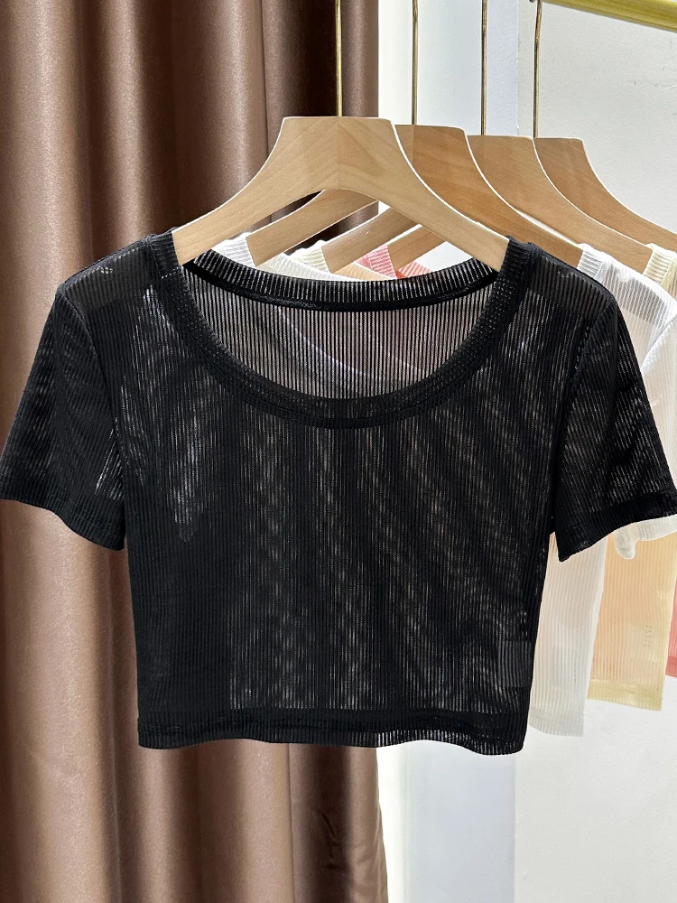 

Женский летний кроп-топ Bla Lace, сетчатый топ-боди для многослойного образа, базовый слой, цветочный принт, средней длины