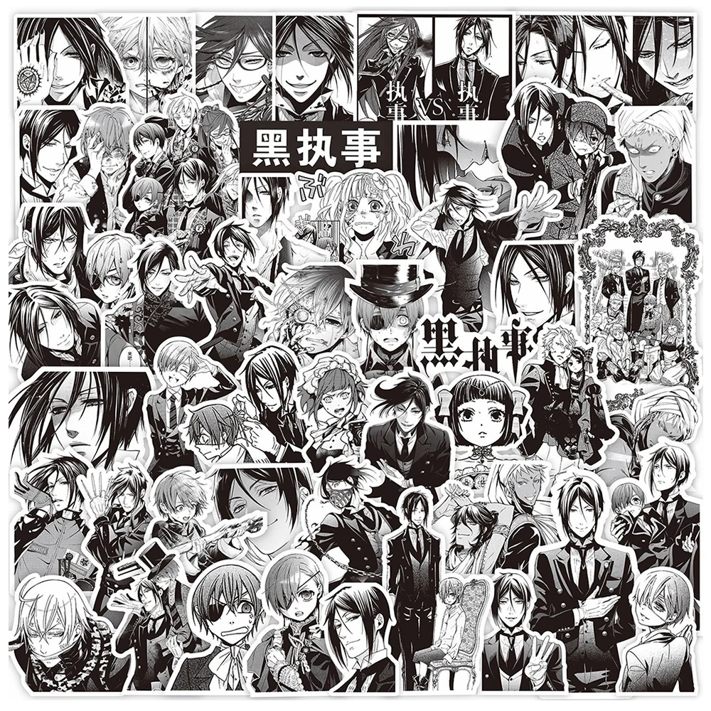 

10/30/75pcs Anime Black Butler Black White Graffiti Stickers Decal DIY Luggage Notebook Fridge Cool Cartoon Sticker for Kids Toy