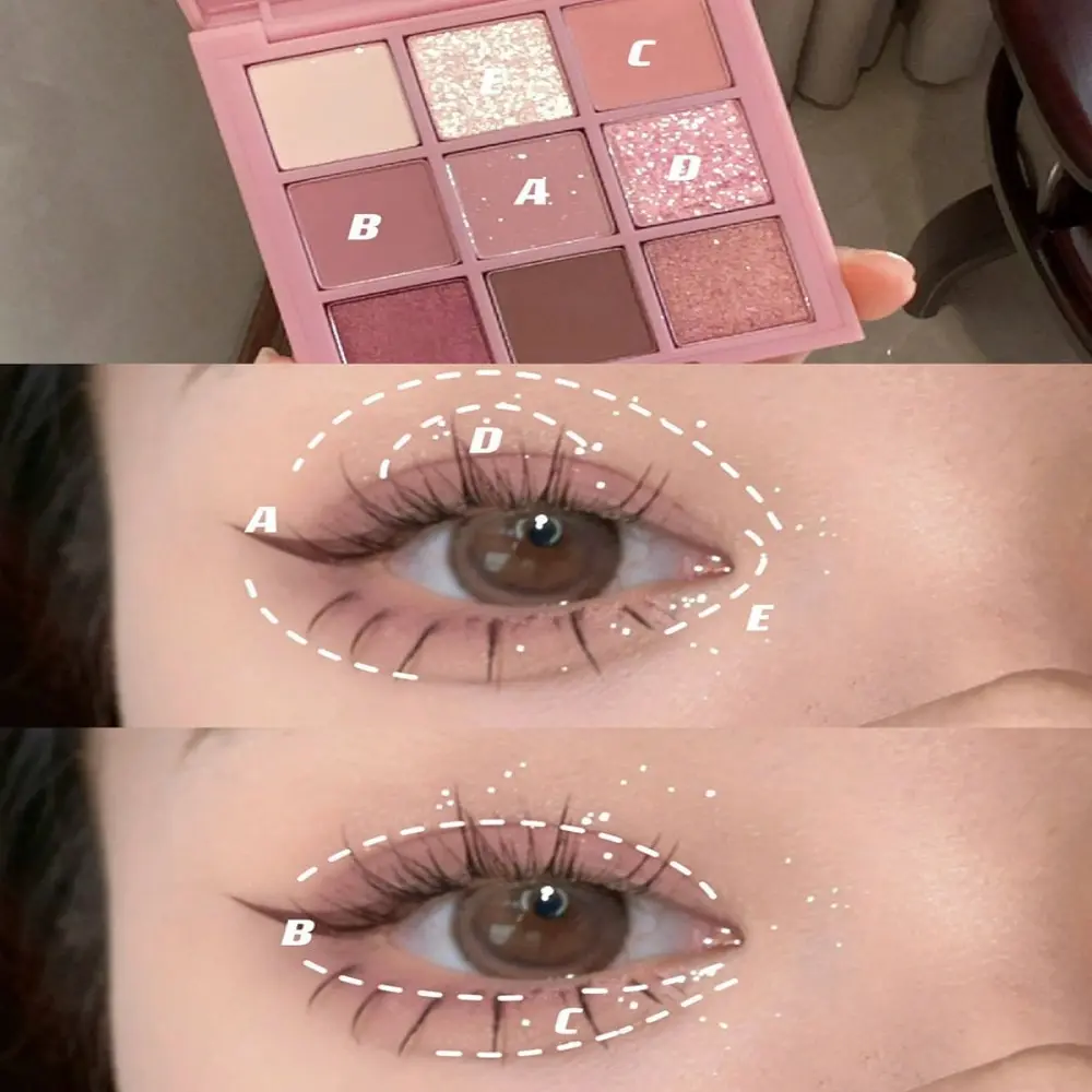 New Transparent Nine-color Eyeshadow Palette Rosy Nine Palace Glitter Eye Makeup